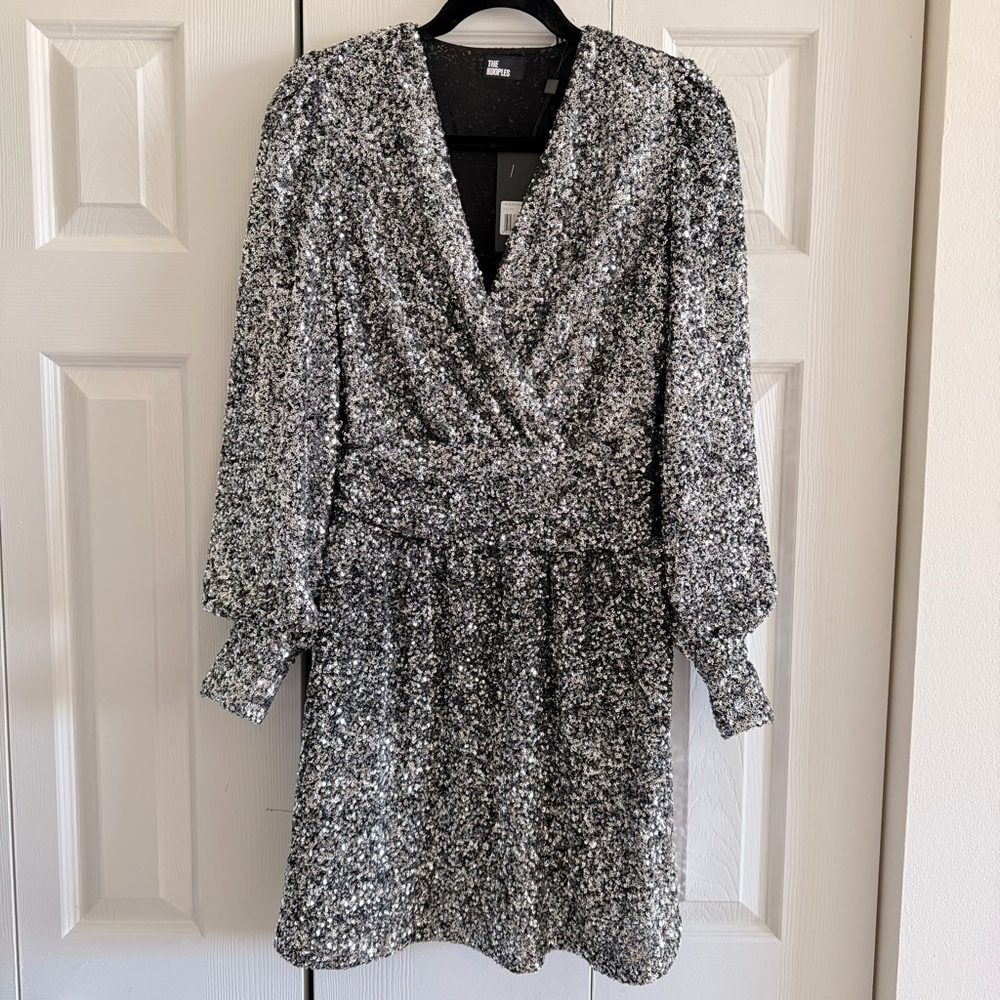 The Kooples Shimmering Silver Long Sleeve Dress